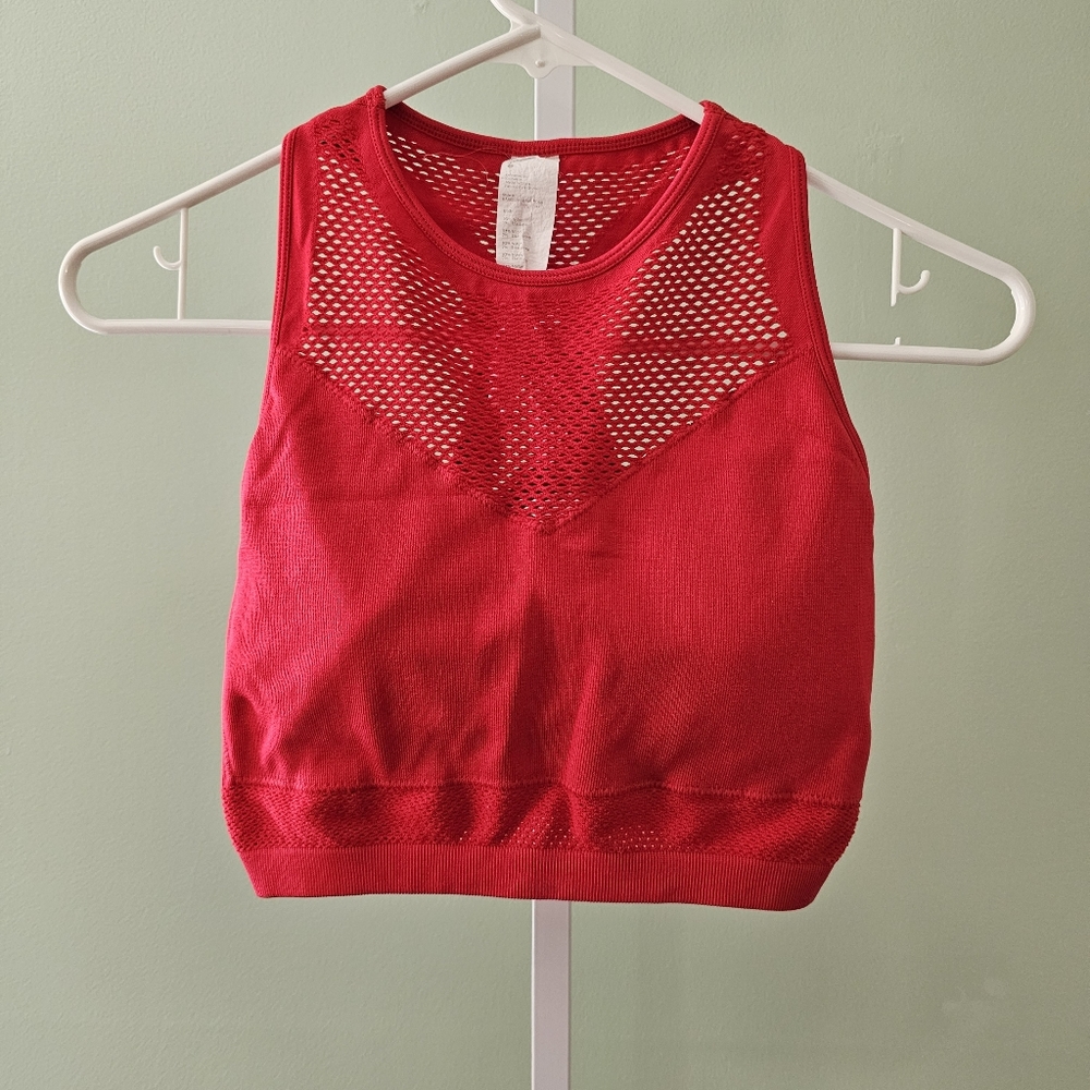 Fabletics Maran Seamless Sports Bra Persimmon Red Large High Neck Perforated
